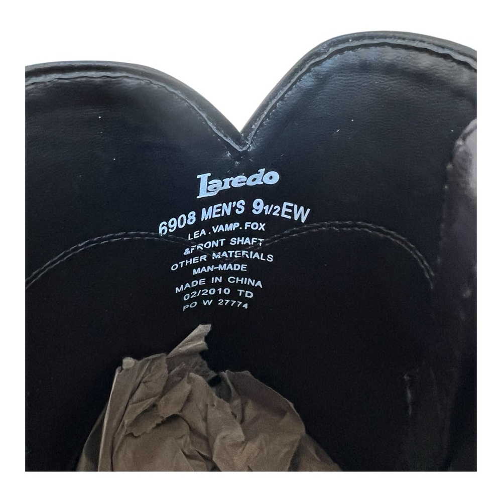 Vintage NWT Laredo #6908 Men’s Black Leather Cherry Roper Western Boots SZ. 9.5 - Picture 5 of 8